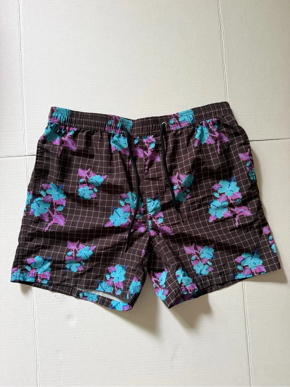 Ksubi Swim Trunks Mens Brown Pixelated Floral 5